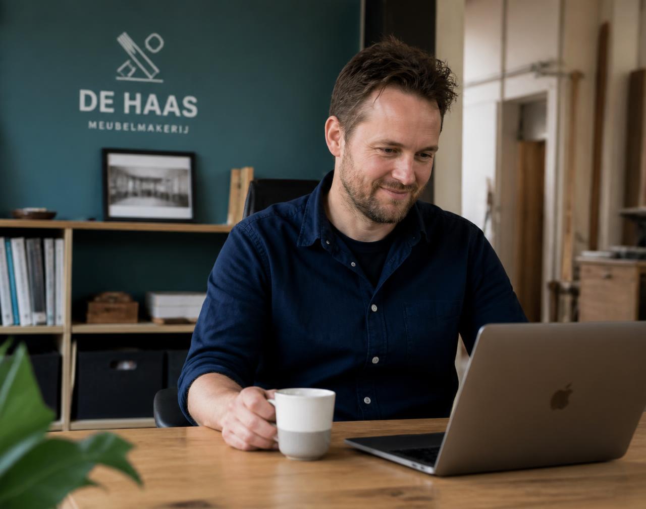 Ondernemer werkt rustig achter zijn laptop